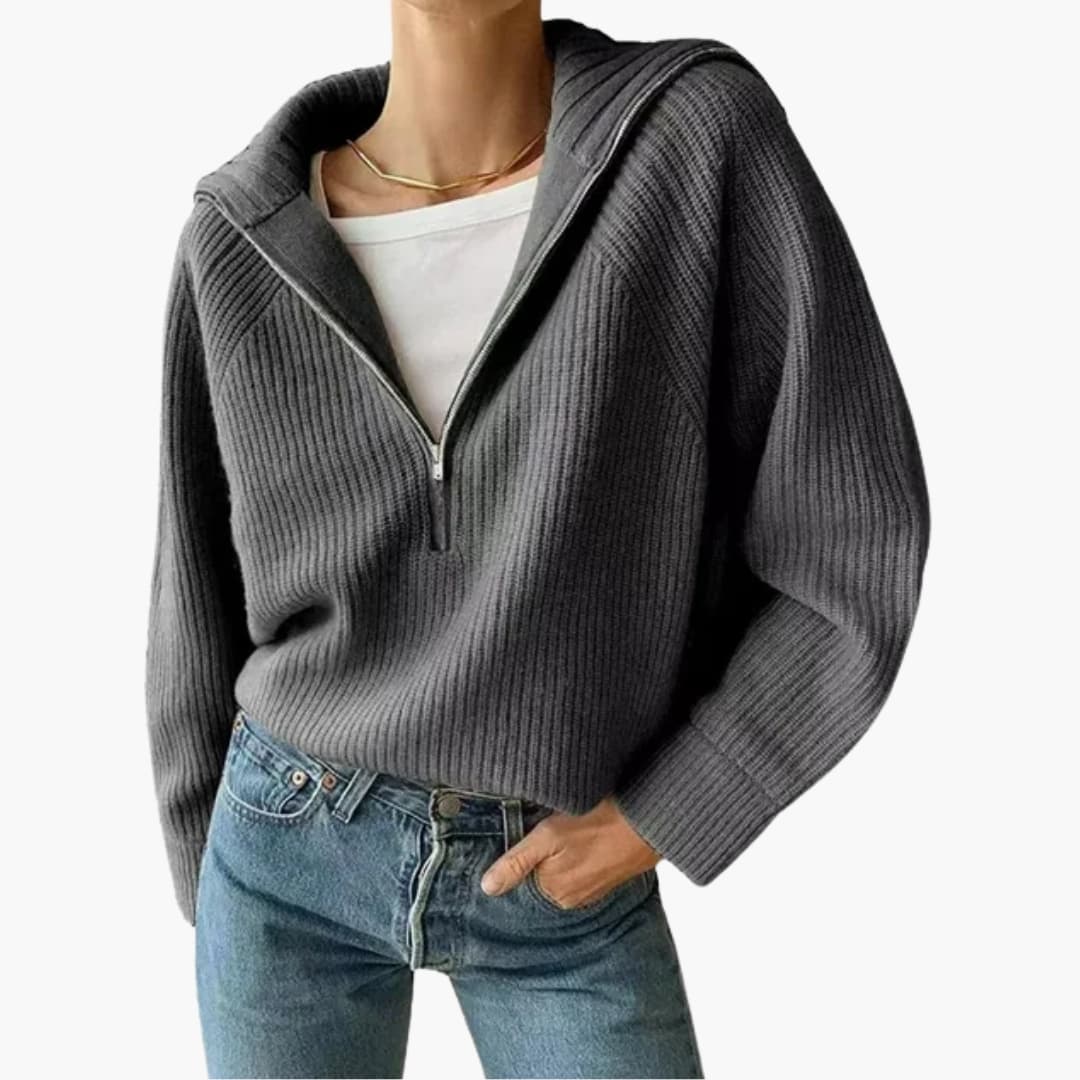 Pull Femme à Demi-Fermeture Col Trépied Moderne 4