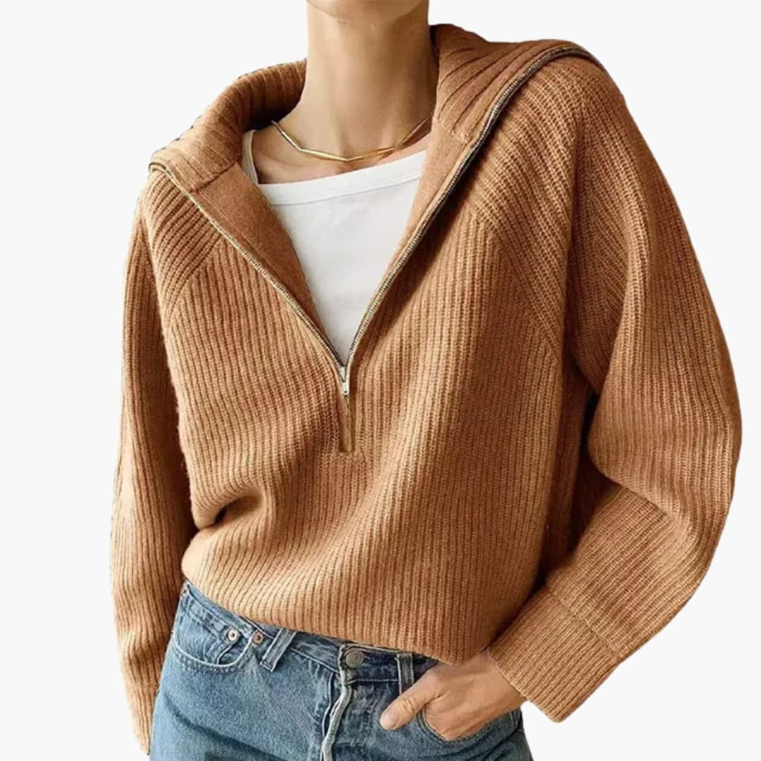 Pull Femme à Demi-Fermeture Col Trépied Moderne 5