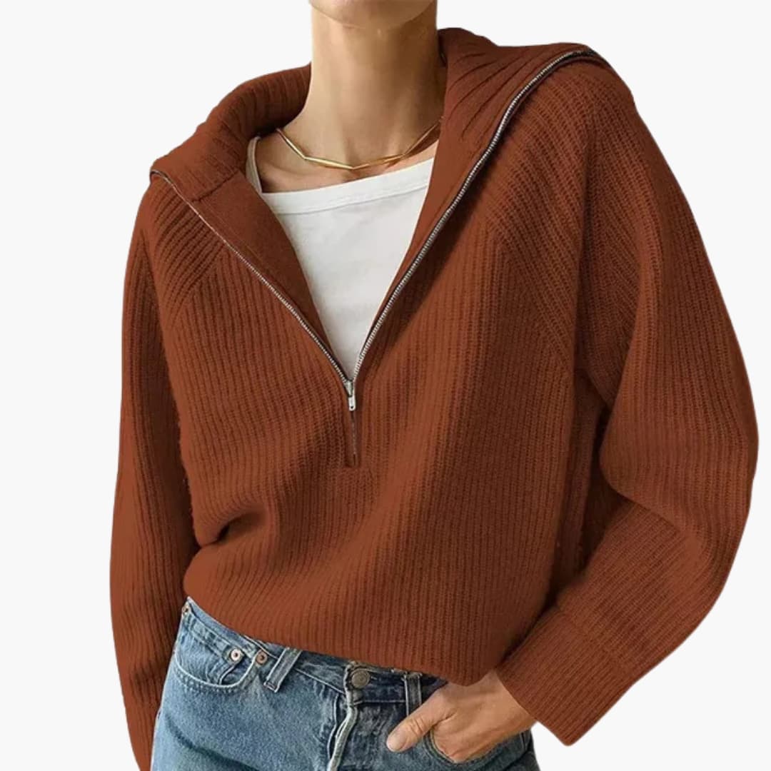 Pull Femme à Demi-Fermeture Col Trépied Moderne 6