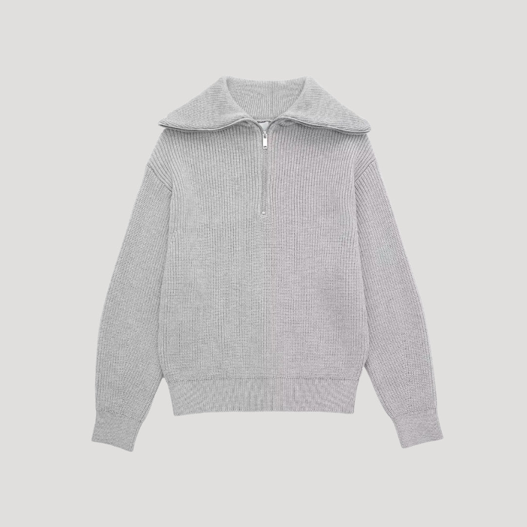 Pull Femme à Demi-Zipper Côtelé 0