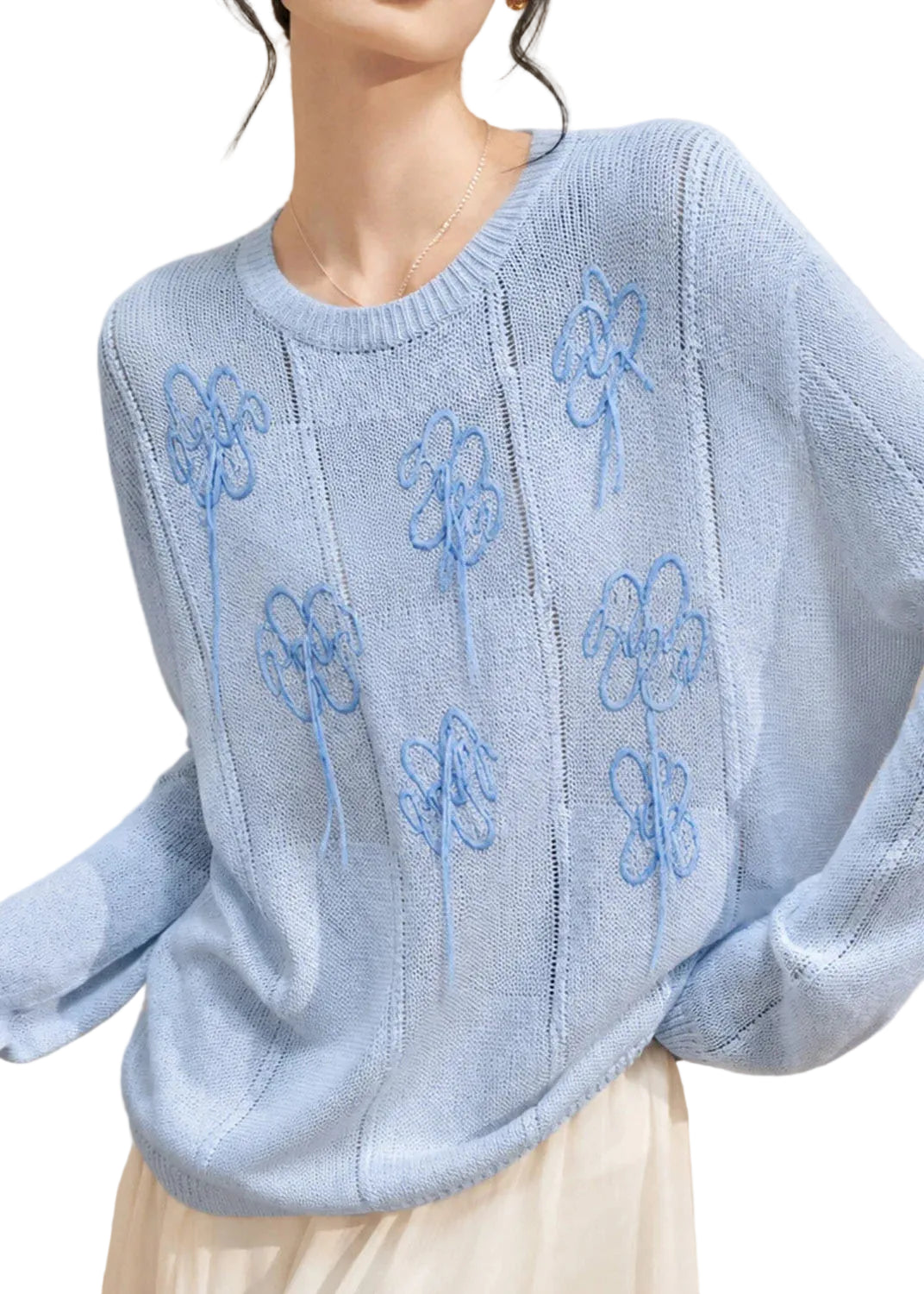 Pull Femme à Manches Longues Brodé Style Décontracté 0