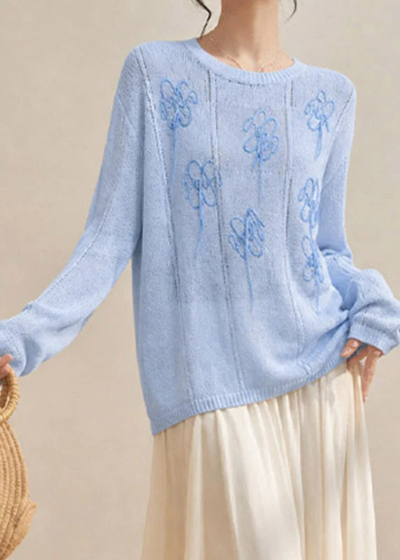 Pull Femme à Manches Longues Brodé Style Décontracté 1
