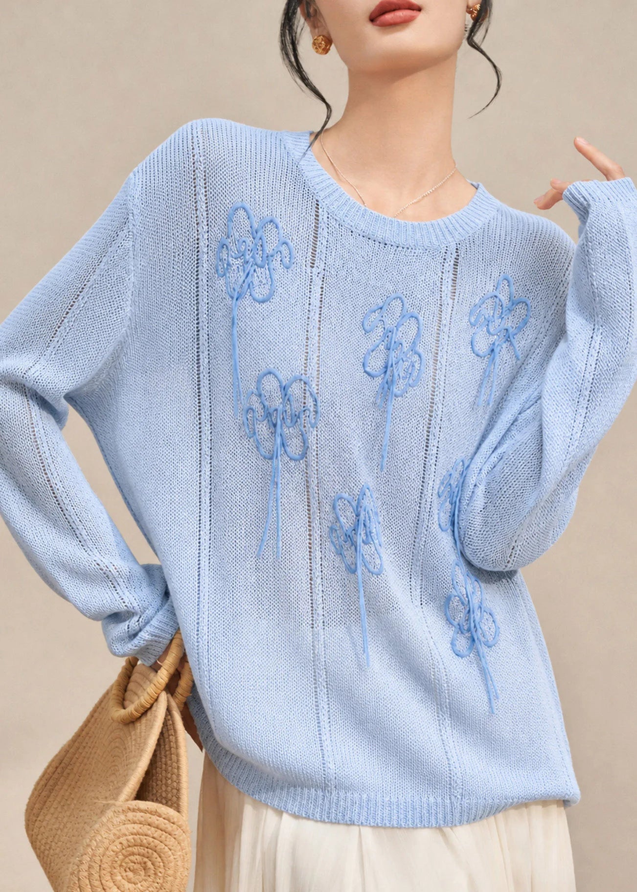 Pull Femme à Manches Longues Brodé Style Décontracté 2