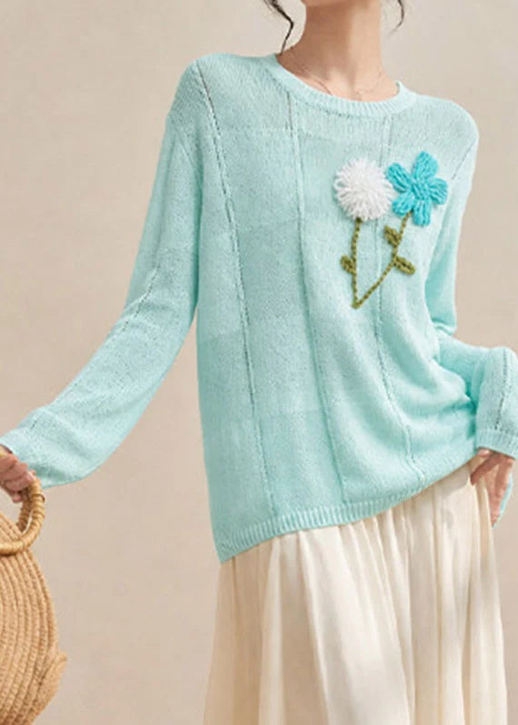 Pull Femme à Manches Longues Brodé de Fleurs 3