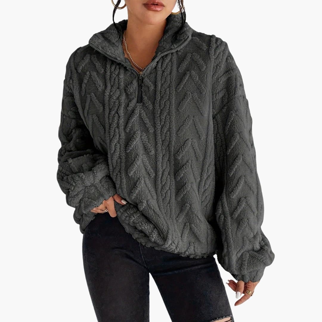 Pull Femme à Mi-Zip et Motif de Câble 0