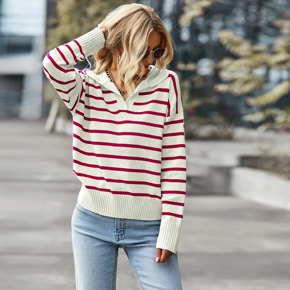 Pull Femme à Rayures Élégantes Col V 3