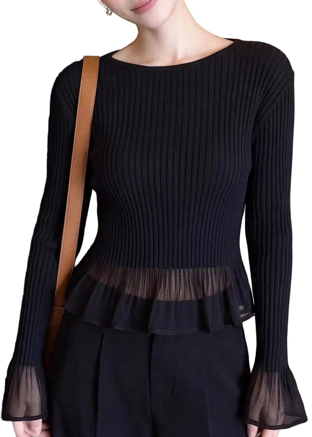 Pull Femme à Volants avec Empiècements en Tulle Style Français Automnal 0