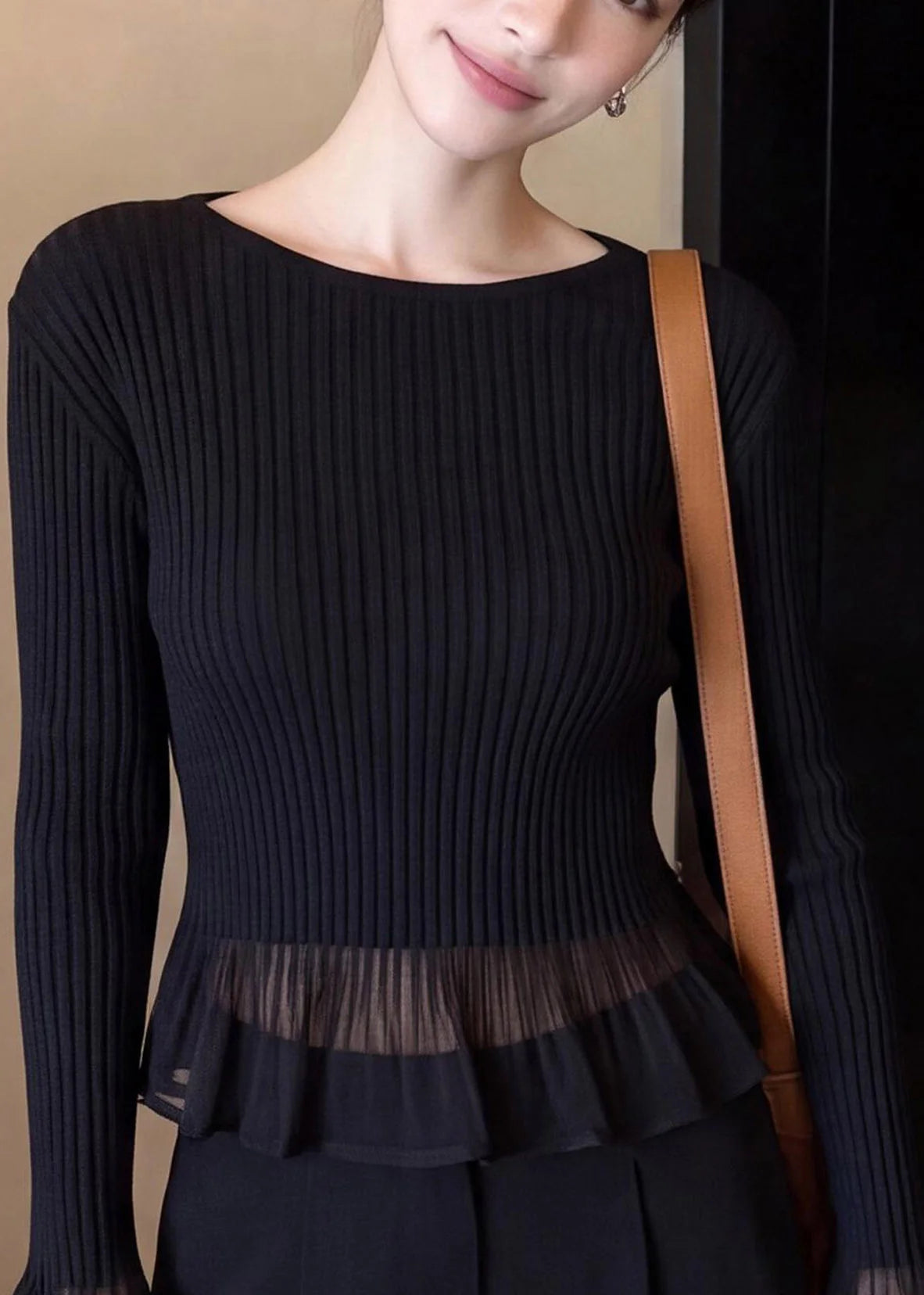 Pull Femme à Volants avec Empiècements en Tulle Style Français Automnal 4