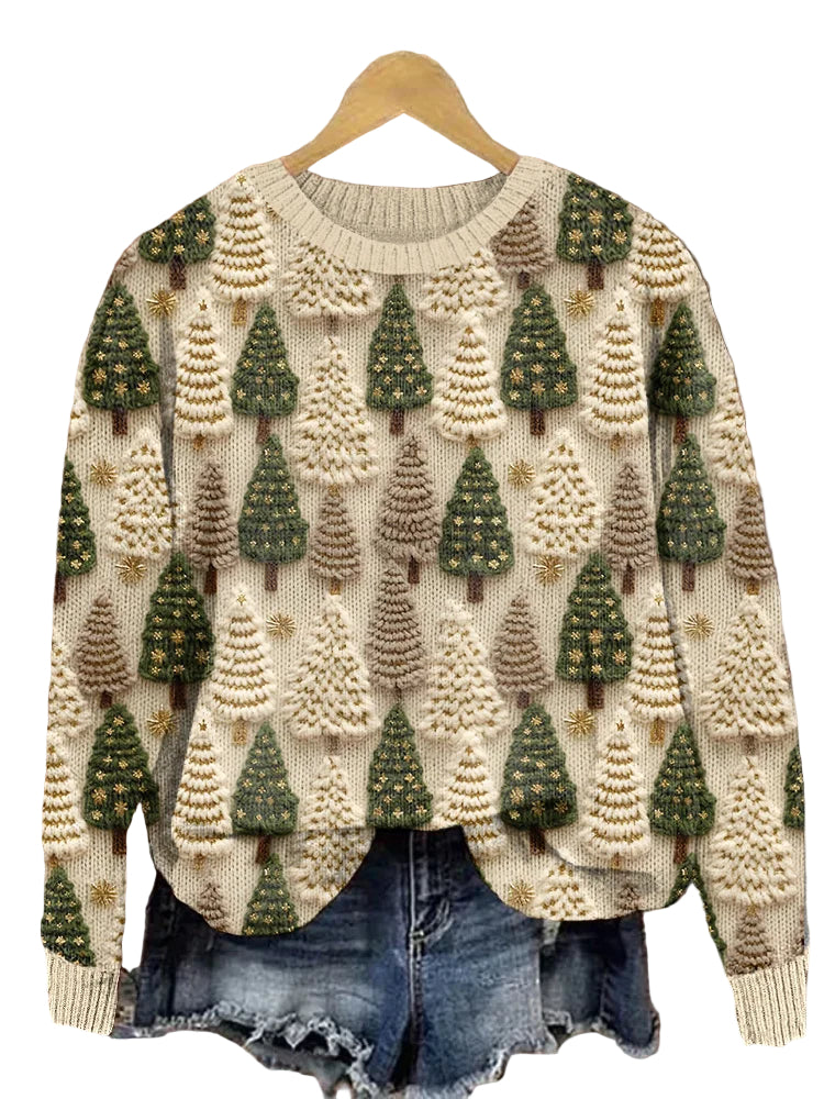 Pull Femme de Noël en Tricot avec Motif de Sapin - Confortable et Festif 0
