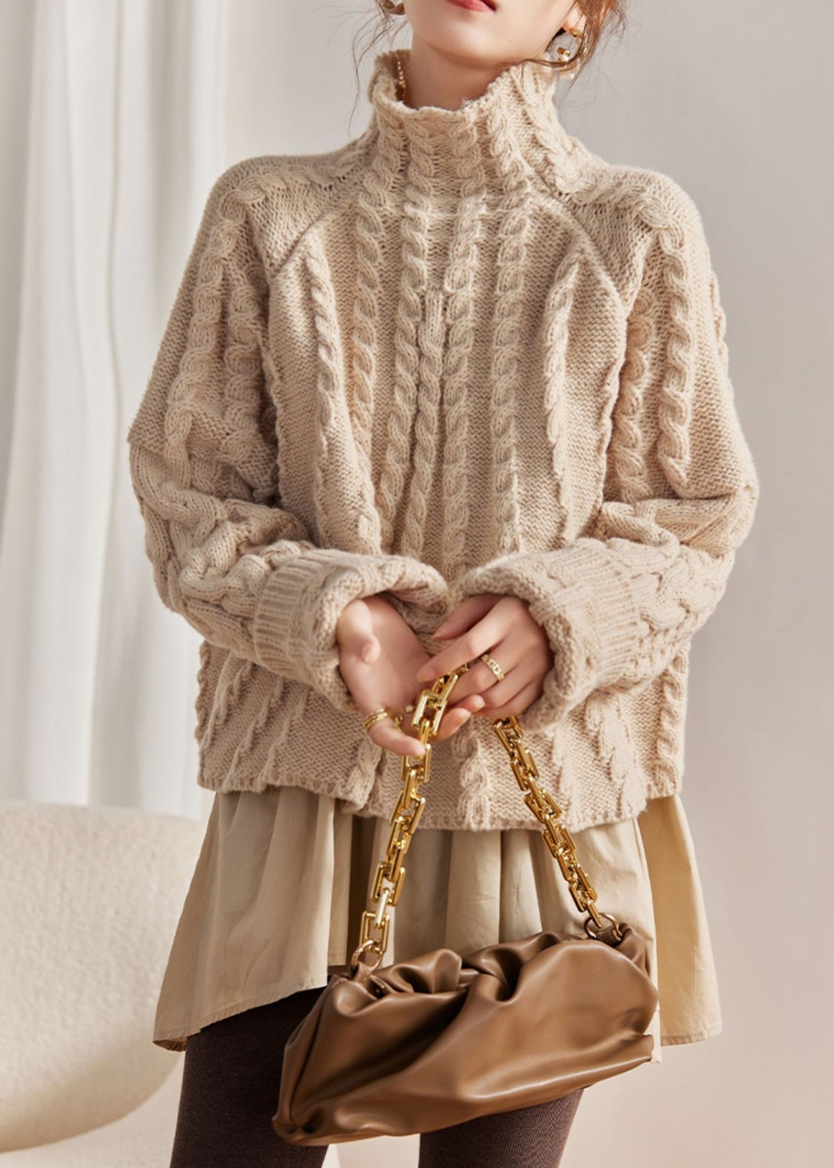 Pull Hiver Col Haut Caramel 1