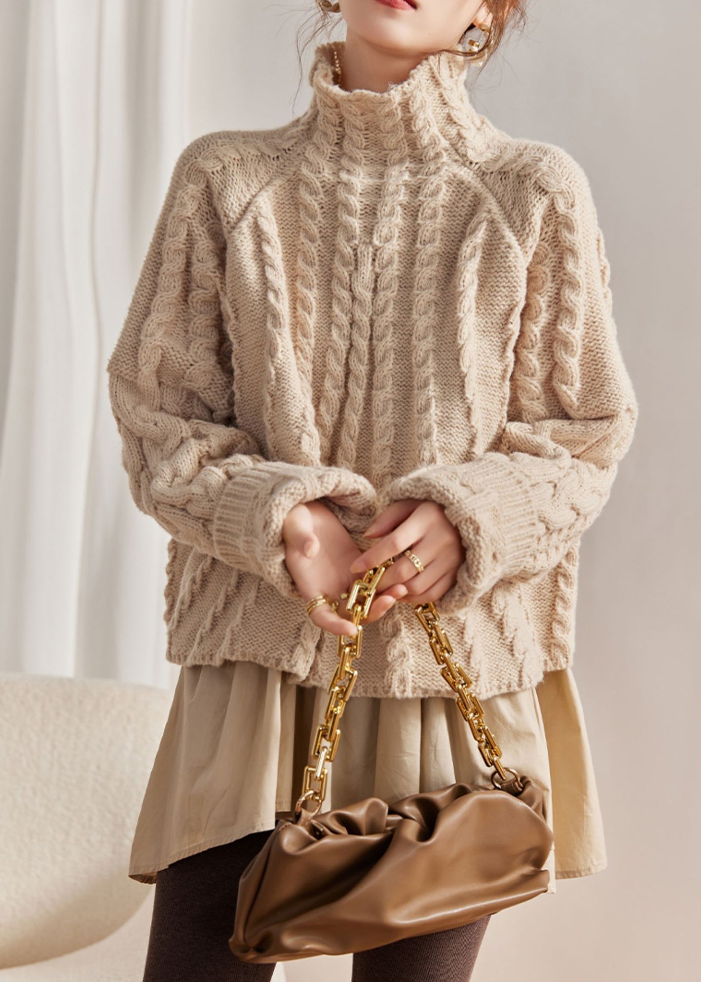 Pull Hiver Col Haut Caramel 1