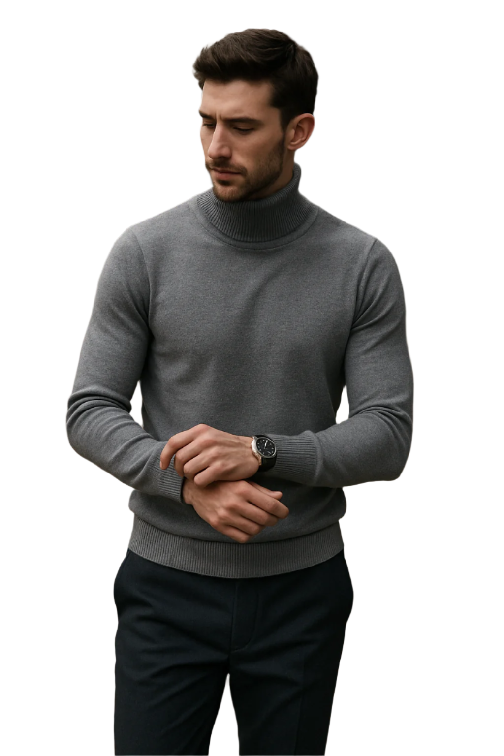 Pull Homme Col Roulé Ajusté en Tissu Doux 0