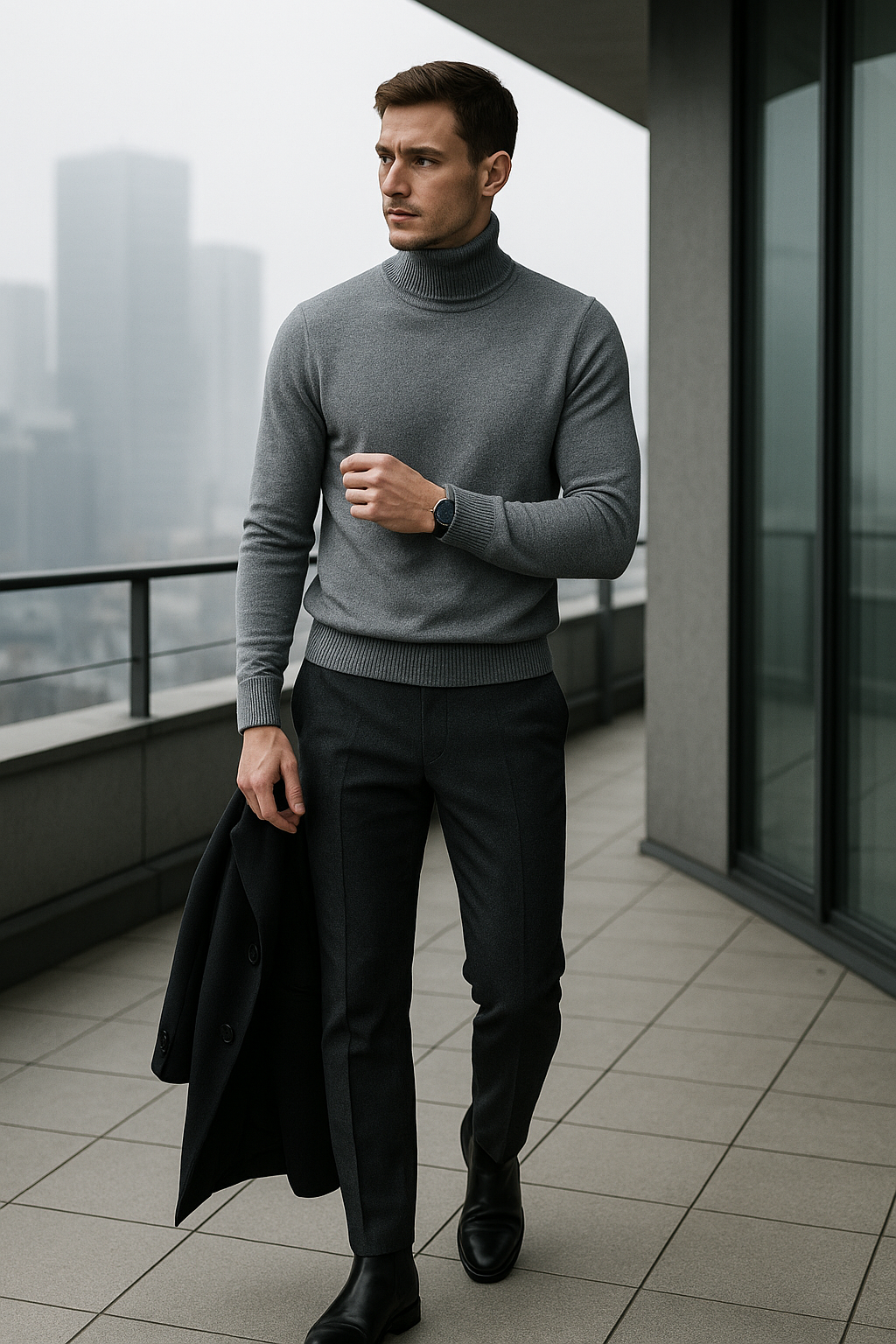 Pull Homme Col Roulé Ajusté en Tissu Doux 1