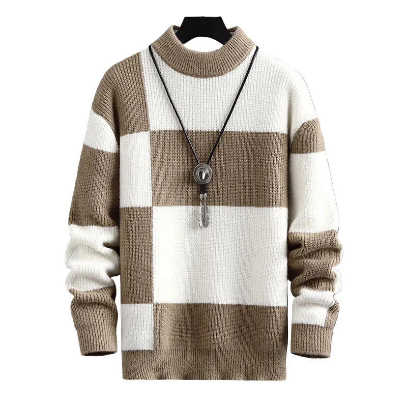 Pull Homme Col Roulé à Carreaux Moderne pour Hiver 0