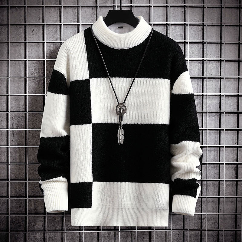 Pull Homme Col Roulé à Carreaux Moderne pour Hiver 1