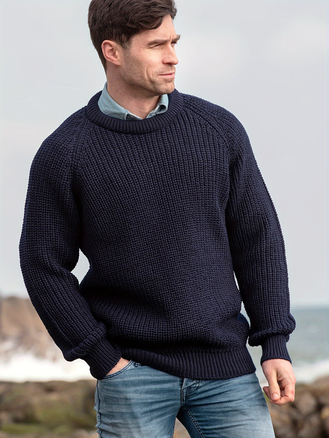 Pull Homme Hiver Col Rond Classique Confortable 1