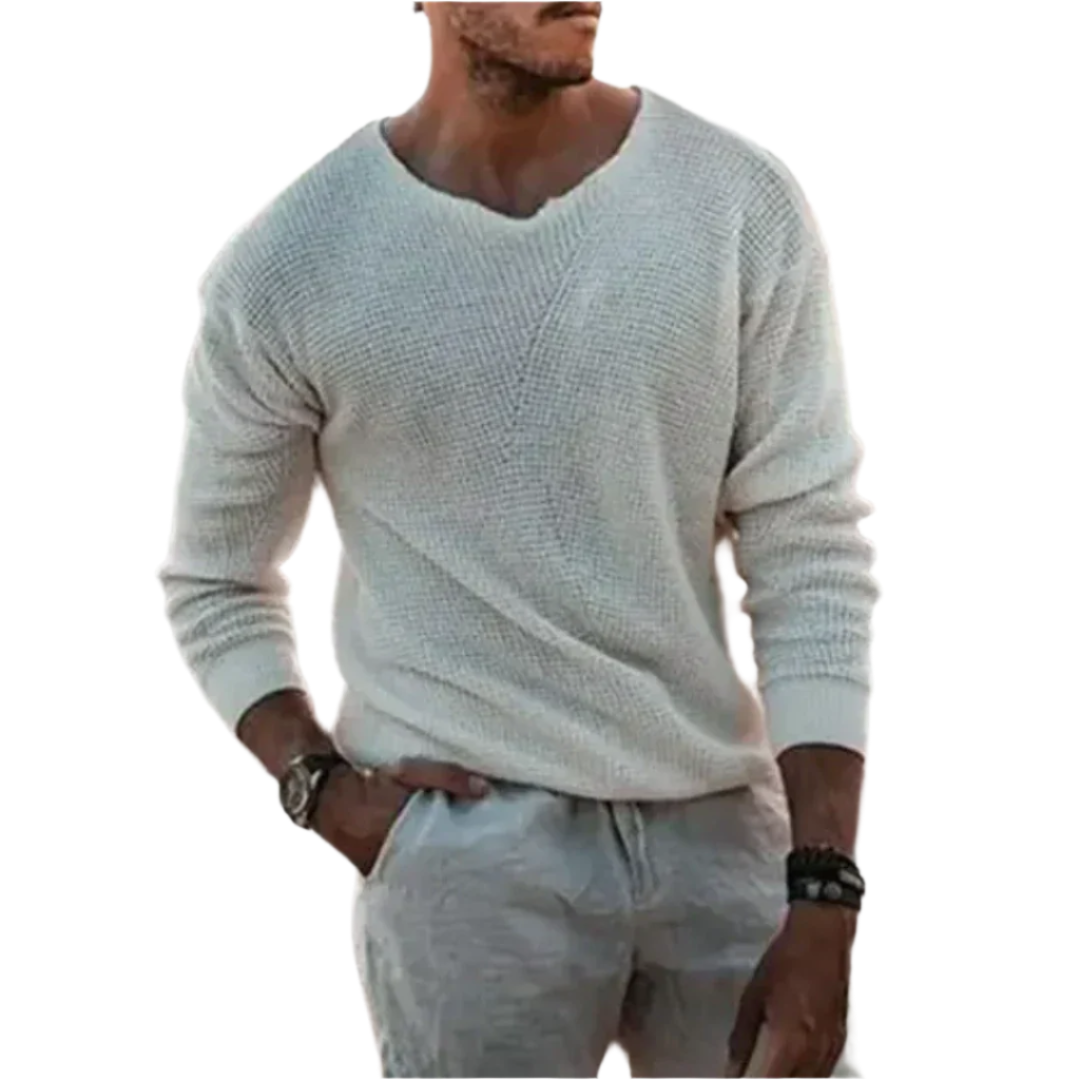 Pull Homme Long en Tricot Doux Col Côtelé pour Jours Froids 0