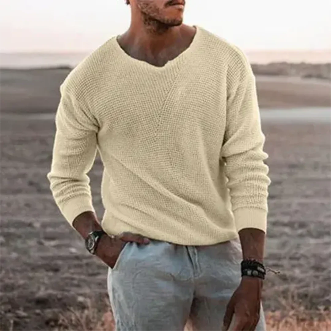 Pull Homme Long en Tricot Doux Col Côtelé pour Jours Froids 1