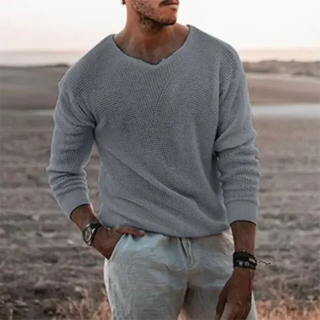 Pull Homme Long en Tricot Doux Col Côtelé pour Jours Froids 2
