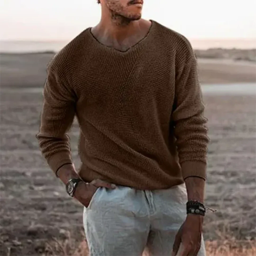 Pull Homme Long en Tricot Doux Col Côtelé pour Jours Froids 3