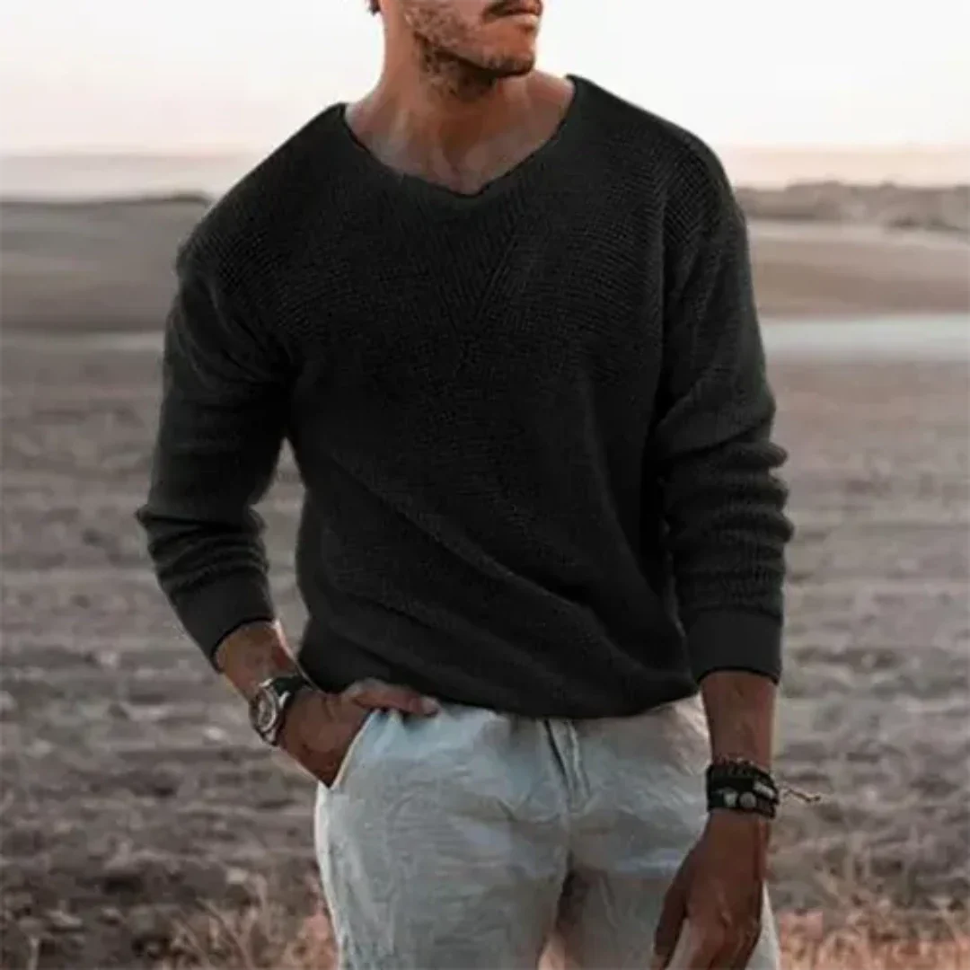 Pull Homme Long en Tricot Doux Col Côtelé pour Jours Froids 4