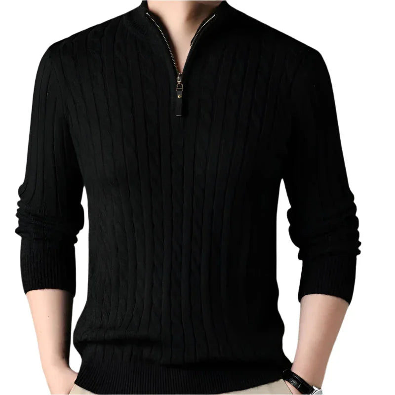 Pull Homme Zippé à Col Montant Torsadé Hiver Décontracté 11