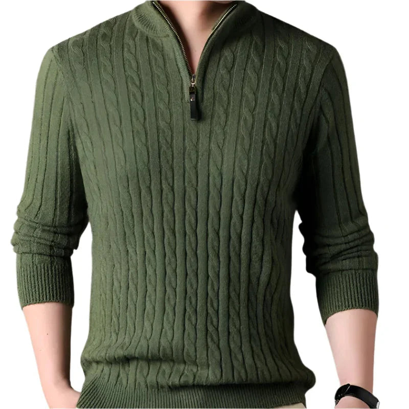 Pull Homme Zippé à Col Montant Torsadé Hiver Décontracté 12