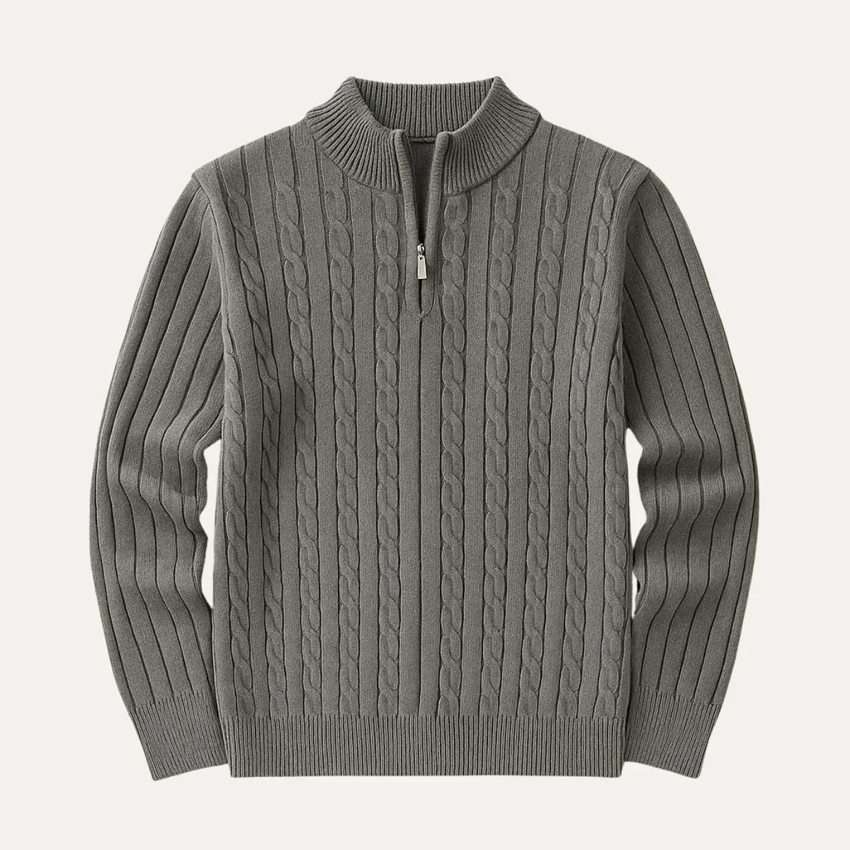 Pull Homme Zippé à Col Montant Torsadé Hiver Décontracté 1