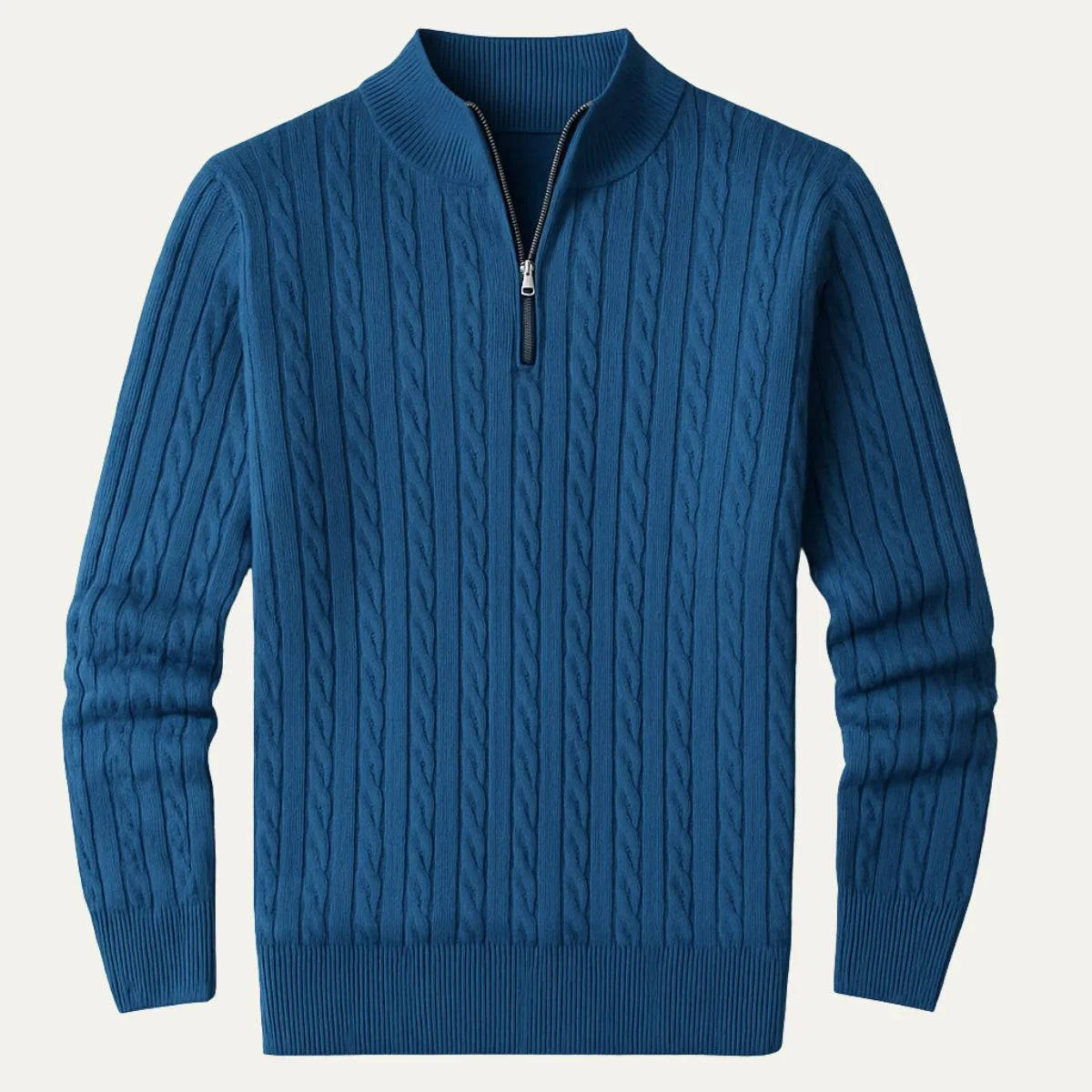 Pull Homme Zippé à Col Montant Torsadé Hiver Décontracté 2