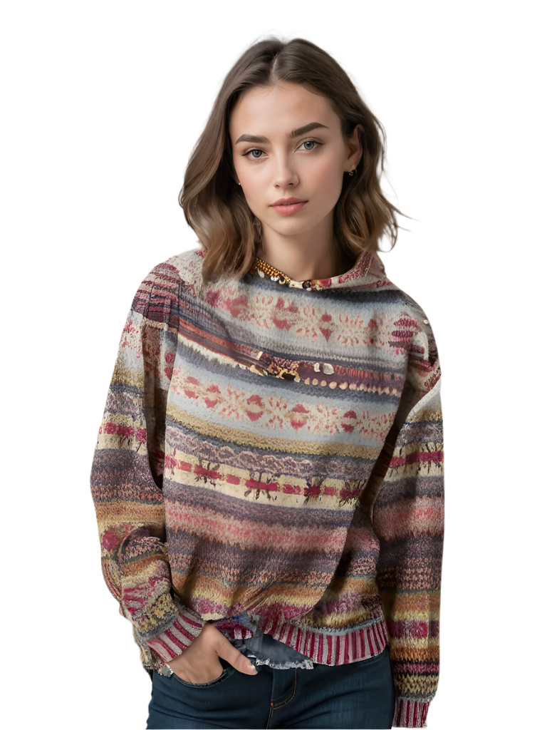 Pull à Capuche Femme Tricoté Multicolore Doux Casual 0