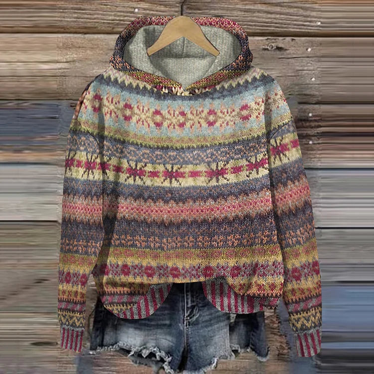 Pull à Capuche Femme Tricoté Multicolore Doux Casual 1