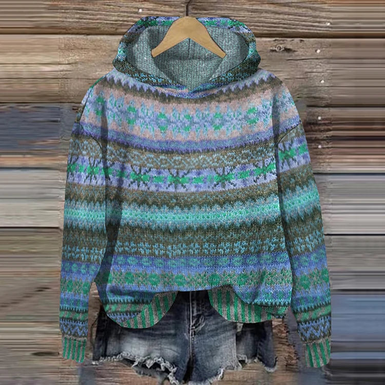Pull à Capuche Femme Tricoté Multicolore Doux Casual 3