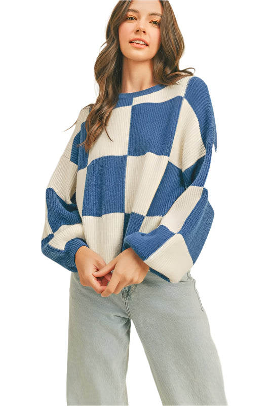 Pull à Carreaux Oversize pour Femme en Cobalt 0