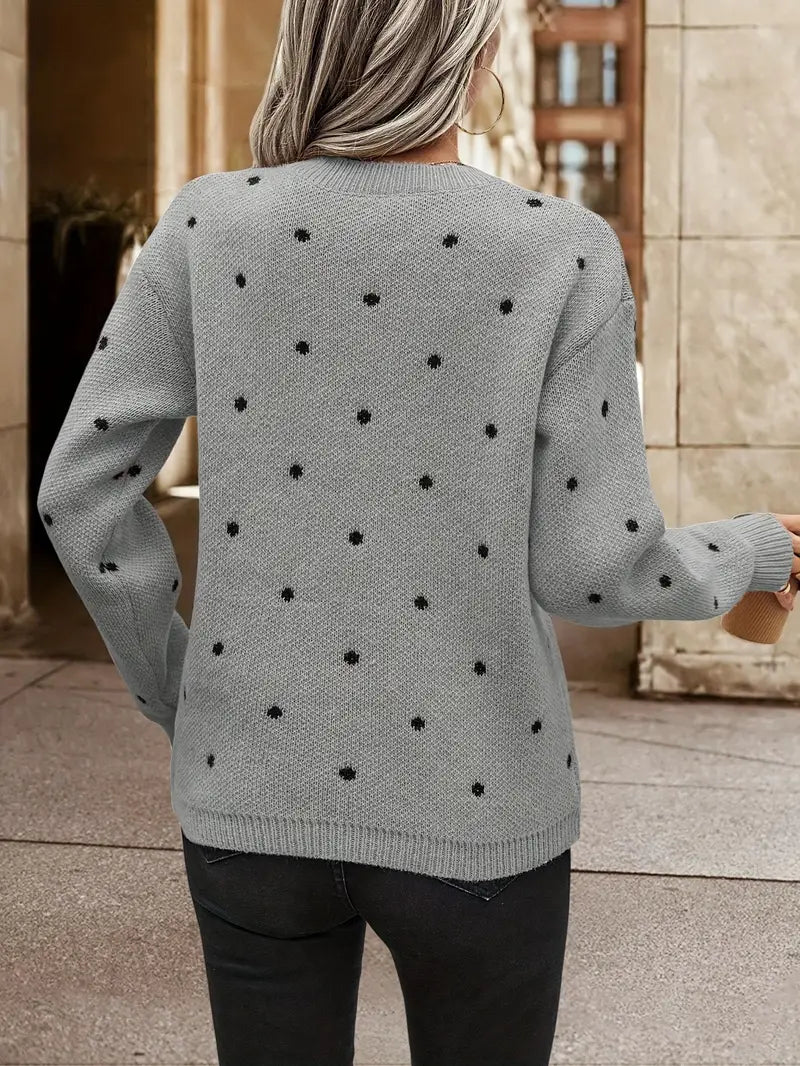 Pull à Manches Longues à Pois pour Femmes en Coton