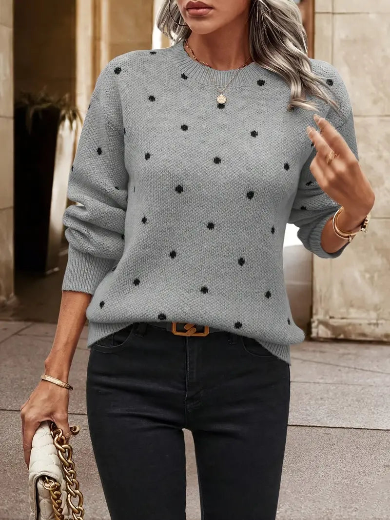 Pull à Manches Longues à Pois pour Femmes en Coton