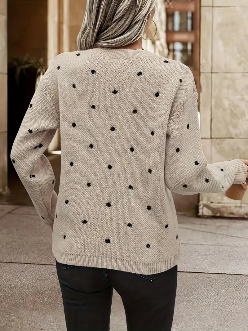 Pull à Manches Longues à Pois pour Femmes en Coton