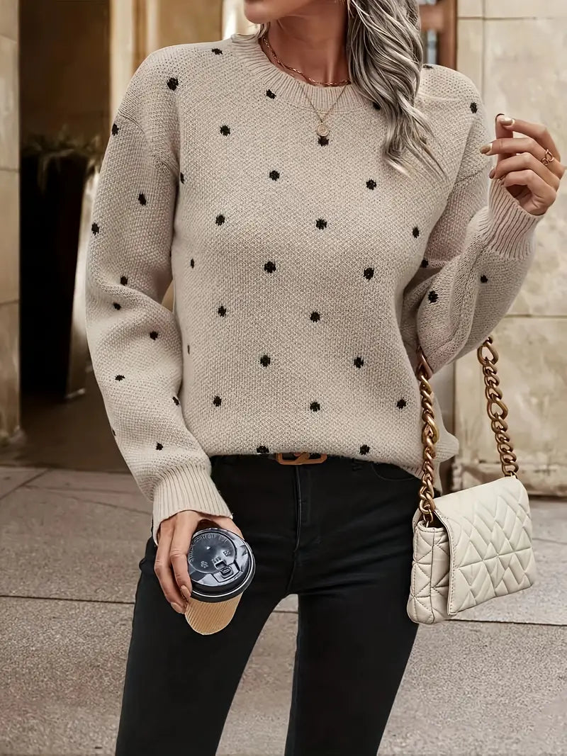 Pull à Manches Longues à Pois pour Femmes en Coton