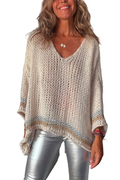 Pull à Manches Longues pour Femmes Col en V Tendance 0