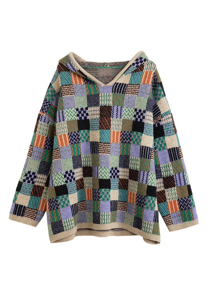 Pull à capuche à carreaux style colorblock pour femme automne 4