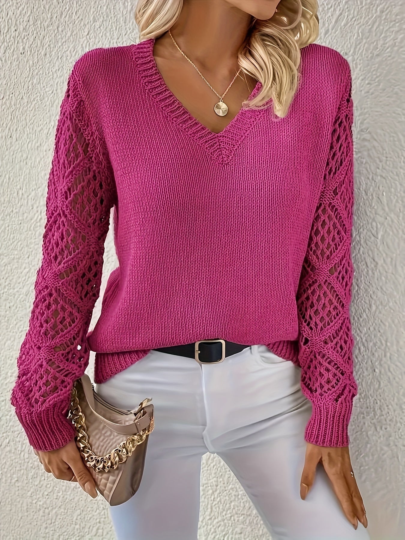 Pull à col en V découpé pour femmes, tendance 6