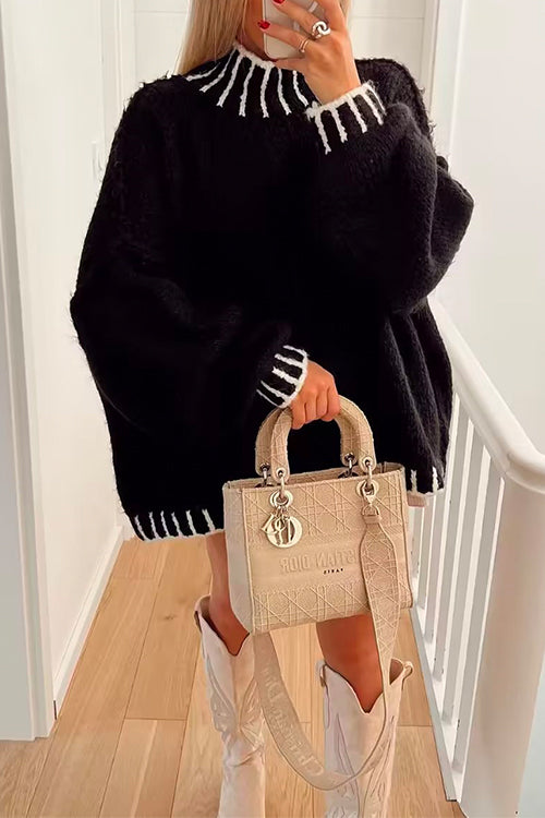 Pull à col roulé pour femmes avec design color block 2