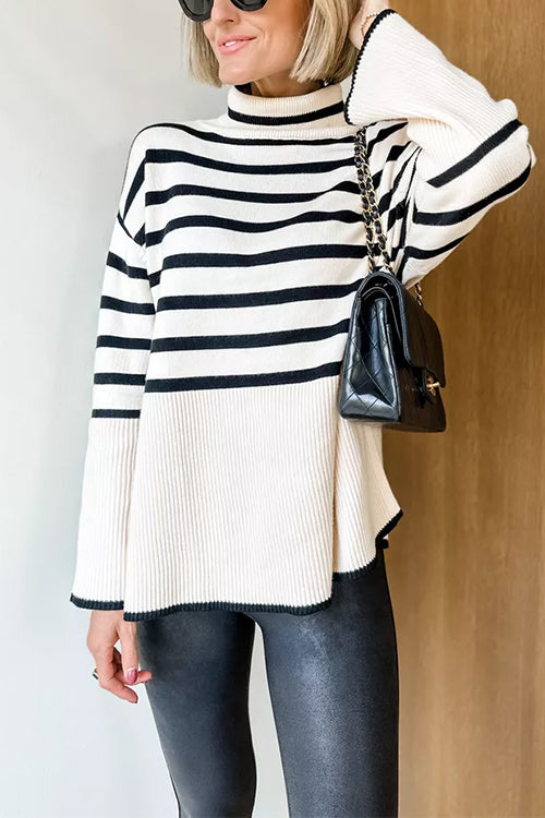 Pull à col roulé rayé pour femmes 1