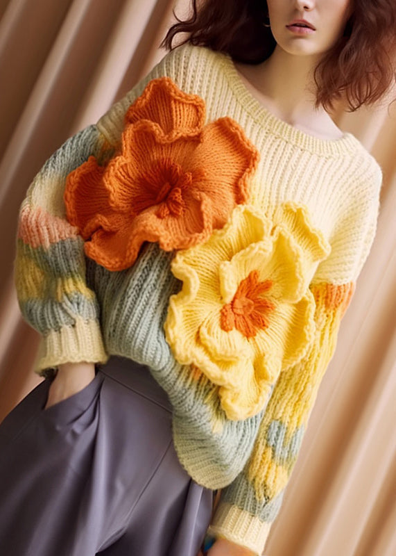 Pull en Coton Tricoté à Manches Longues pour Femme avec Motif Floral 0