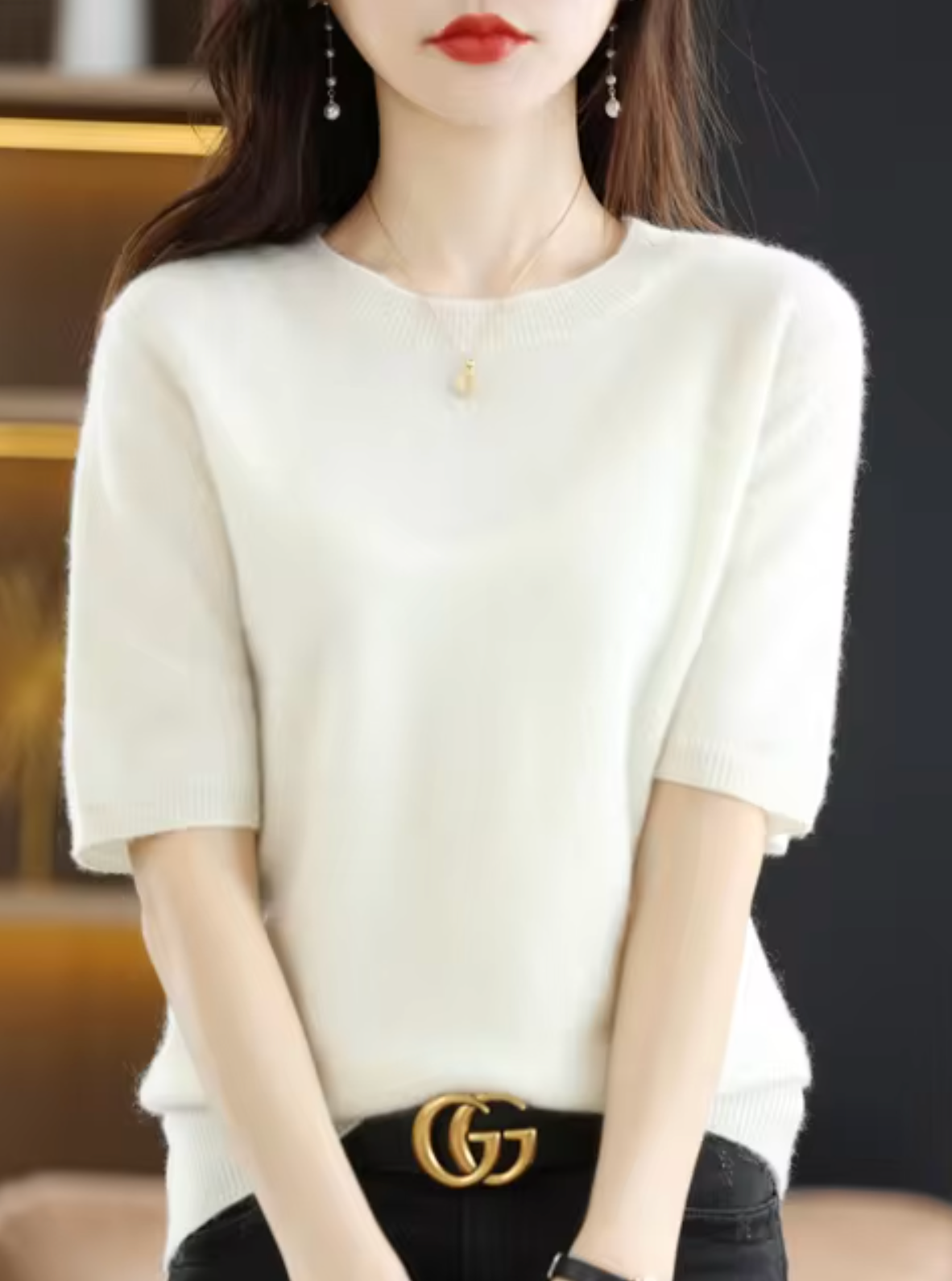 Pull en Laine pour Femme à Manches Courtes 11