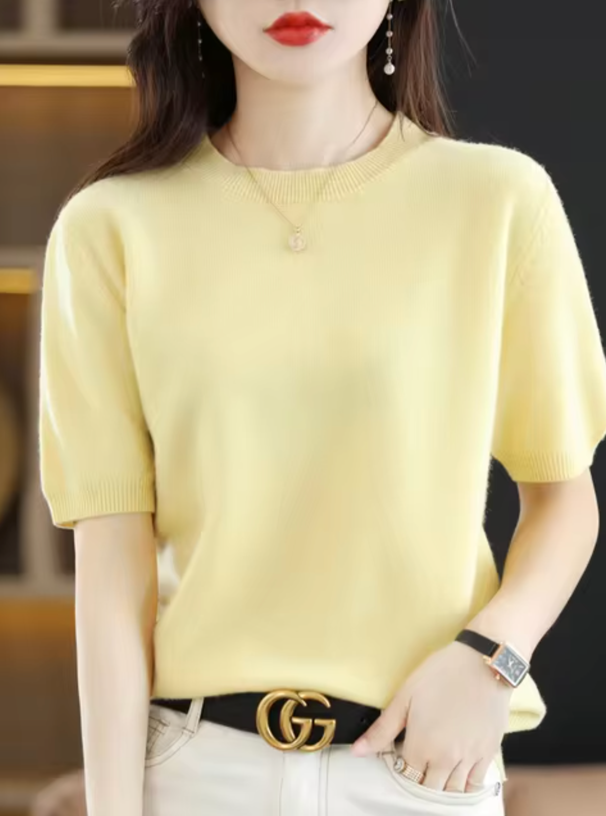 Pull en Laine pour Femme à Manches Courtes 14
