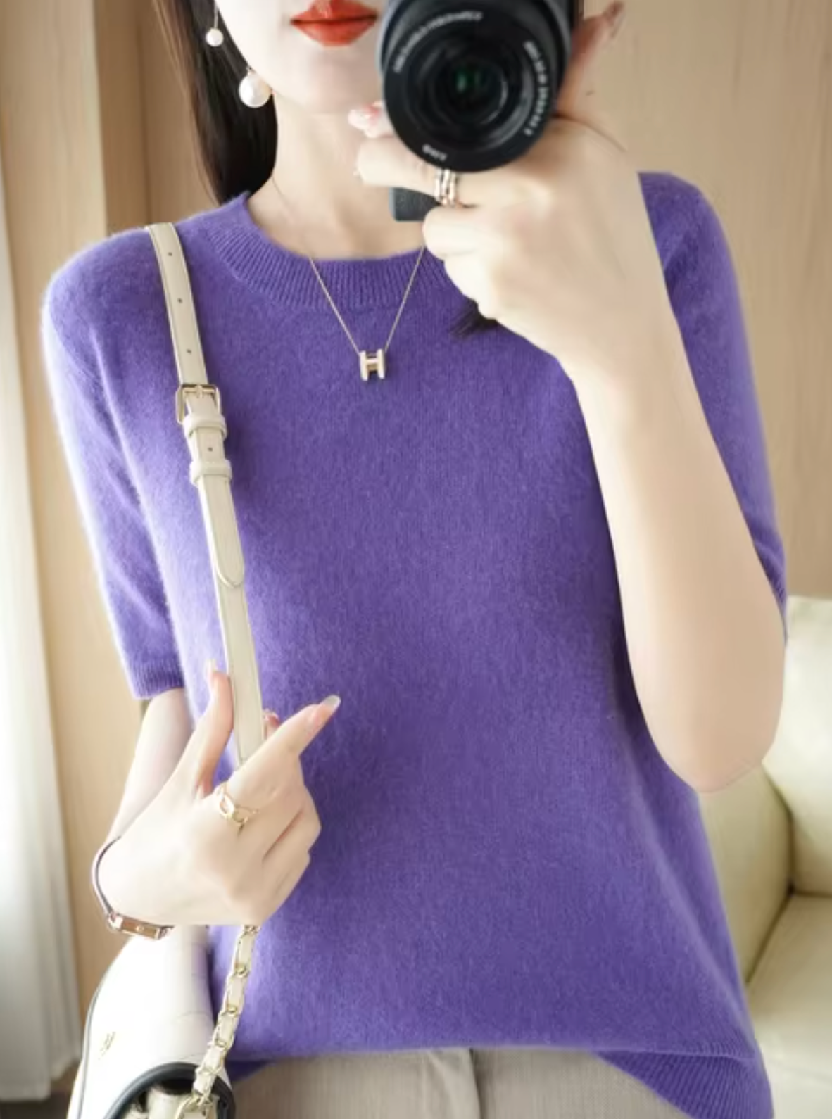 Pull en Laine pour Femme à Manches Courtes 15