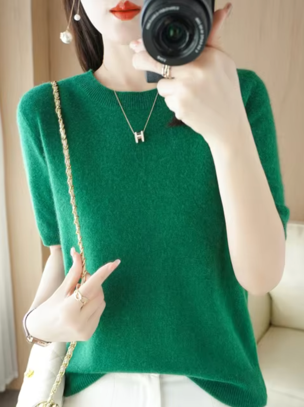 Pull en Laine pour Femme à Manches Courtes 1