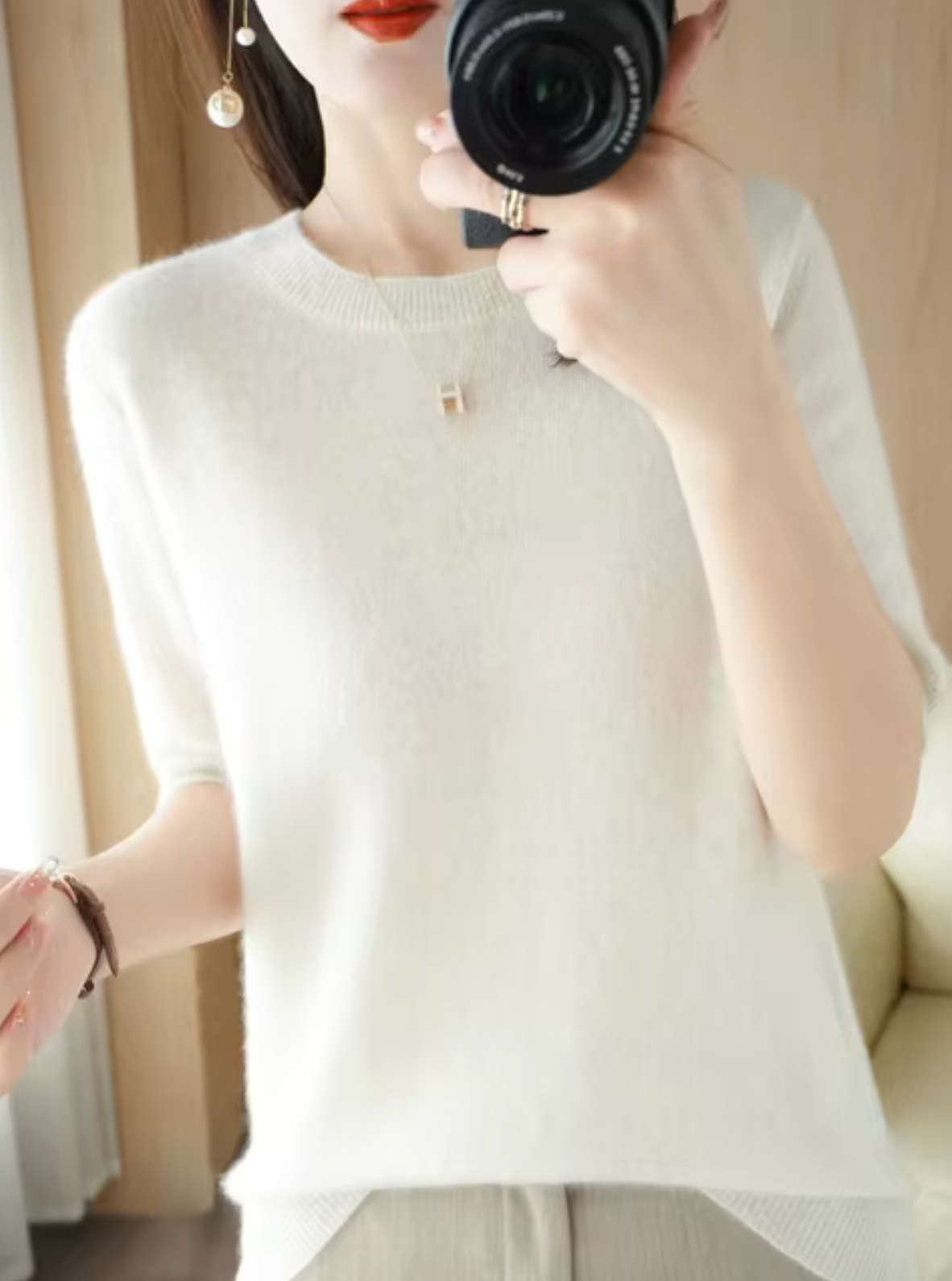 Pull en Laine pour Femme à Manches Courtes 4
