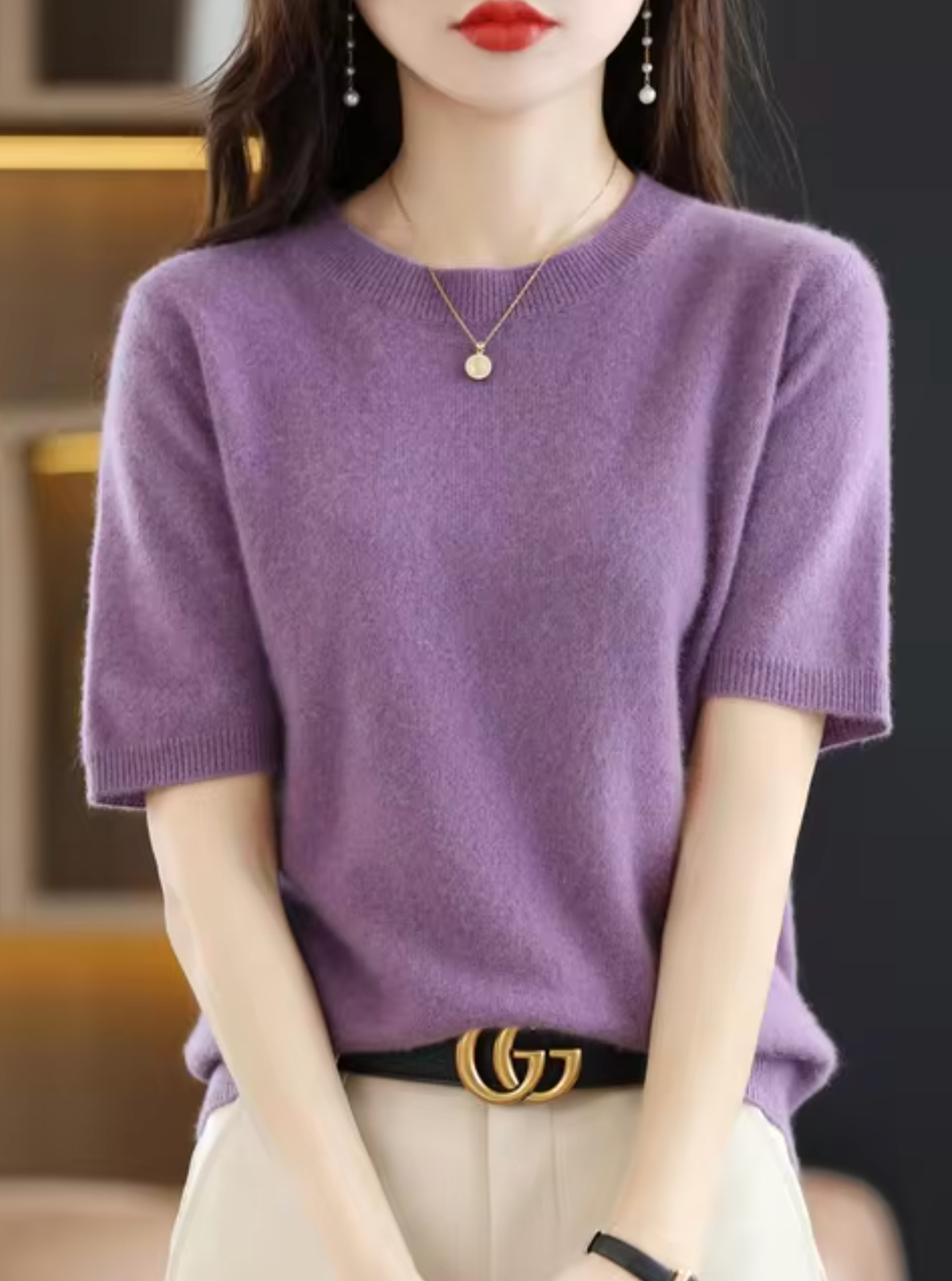 Pull en Laine pour Femme à Manches Courtes 6