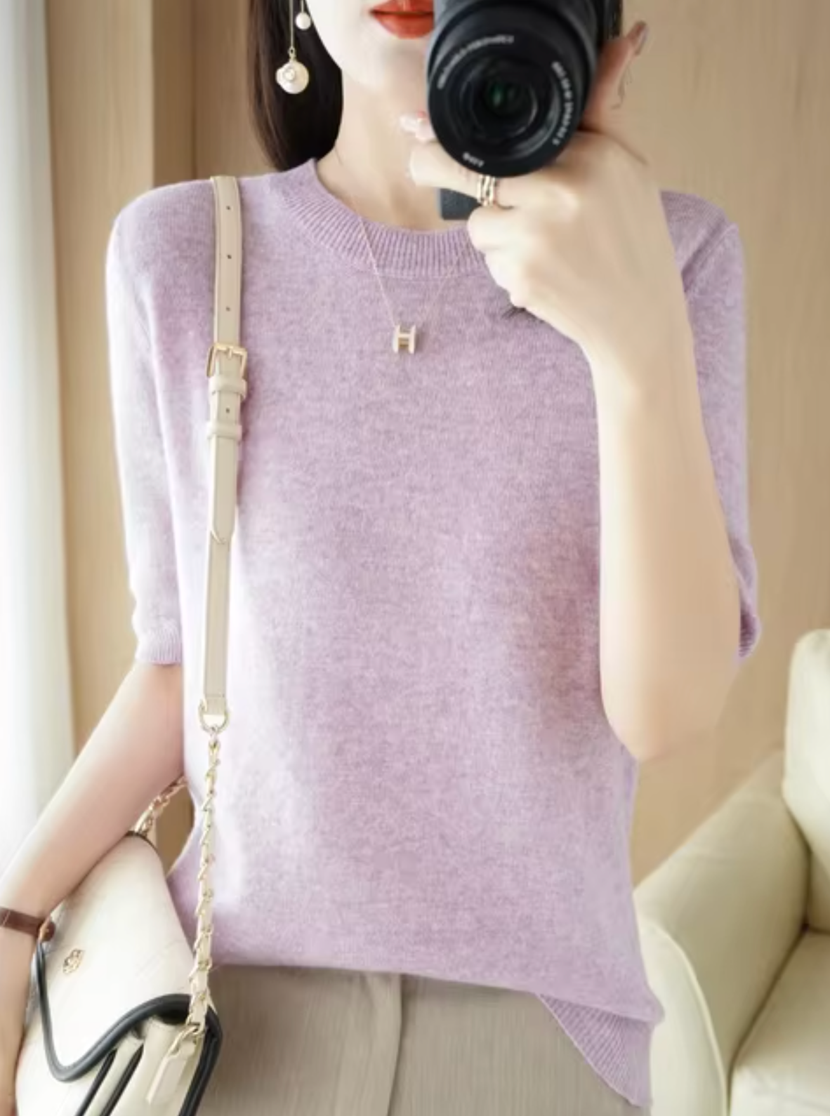 Pull en Laine pour Femme à Manches Courtes 9